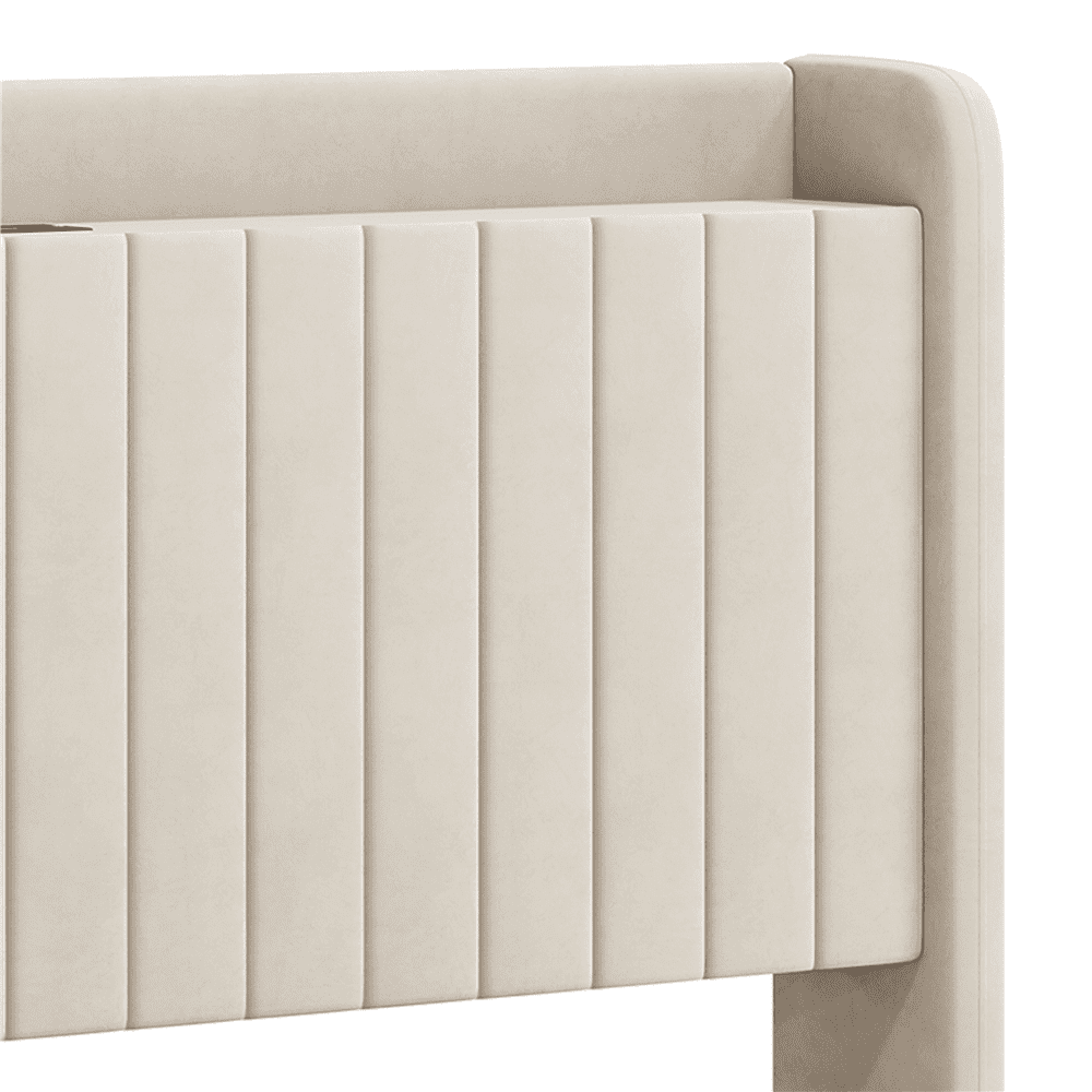Renwick Velvet Bed Frame with Charging Outlets and USB Ports and Storage Headboard, Adult, Full, Beige