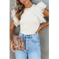 thumbnail image 1 of Women's Beige Dotty Mesh Ruffle Sleeve Ribbed Knit Top, 1 of 18