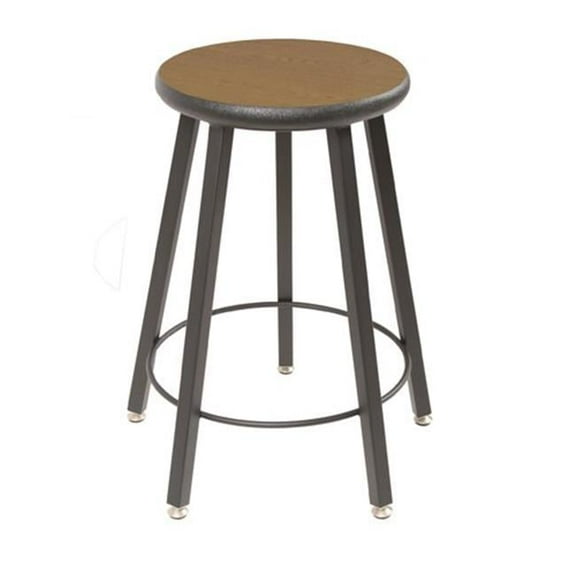 Wisconsin Bench  STL7186-AH-32 18 in. Fixed Five-Legged Square Tube Fully Welded Stool  Bannister Oak Laminate - Lotz Armor Edge Seat