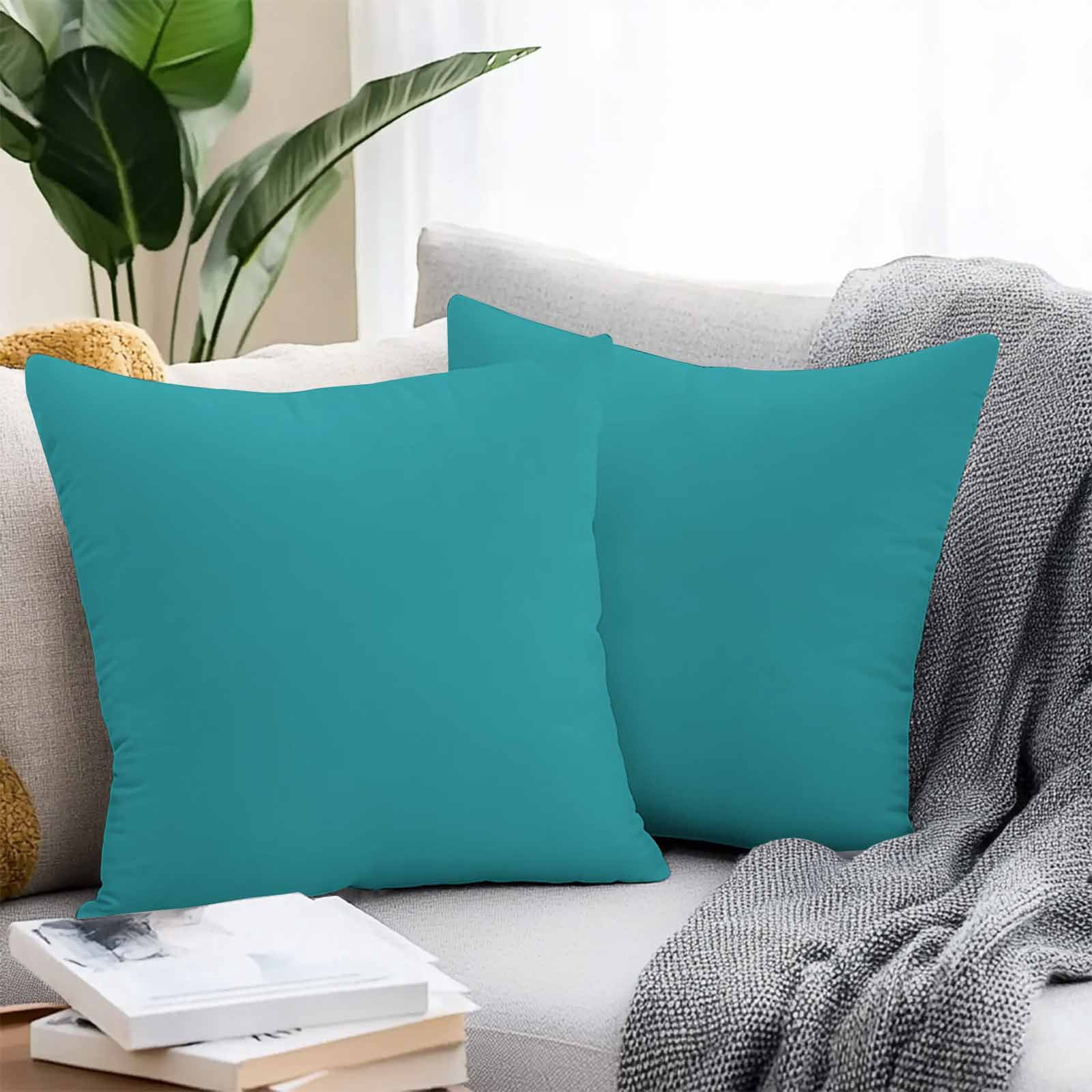 Boanket Outdoor Pillow Covers 24 x 24 Inches, Teal Waterproof Throw Pillow Cover Set of 2, Turquoise Pure Teal Decorative Square Cushion Covers for Patio/Tent/Couch/Garden