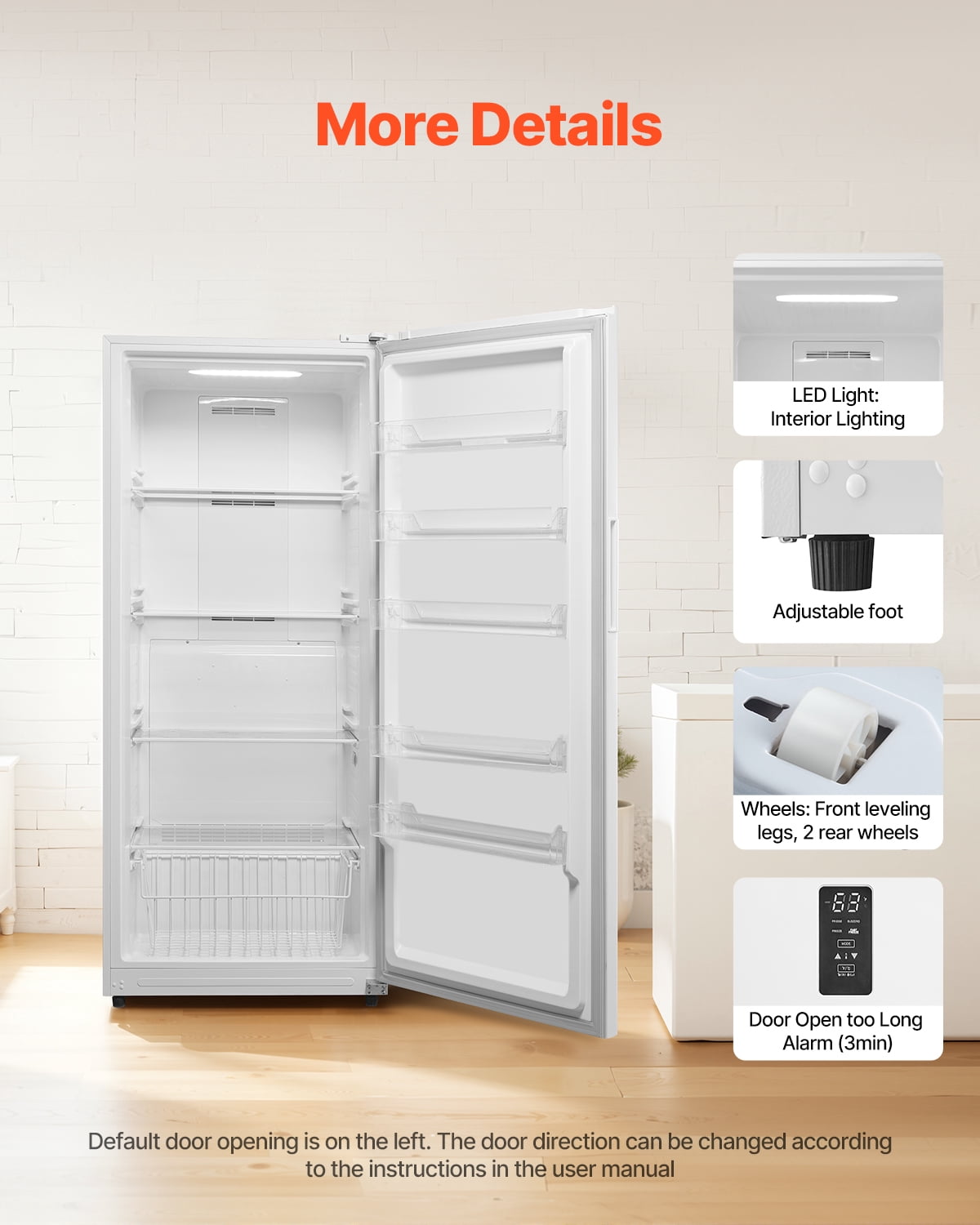 VEVOR Convertible Freezer/Refrigerator,20.2 Cu.Ft Frost Free Upright Freezer with Temp Control Panel, Door Open too Long Alarm,Adjustable Shelves and LED,Standing Fridge for Kitchen,Office,Garage