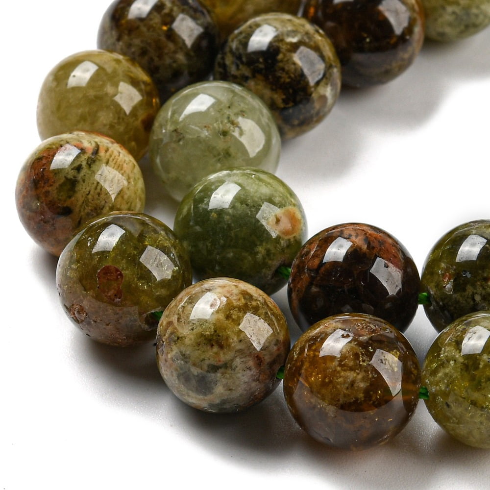 1 strand Natural Green Garnet Beads Strands Andradite Beads Round 12mm Hole: 1mm 32pcs/strand 15.3 inch(39cm)