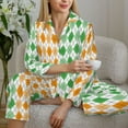 thumbnail image 6 of Salouo St. Patrick's day argyle Pattern Women's Pajamas Set Long Sleeve Button Down Sleepwear Soft Pj Lounge Sets for women 2 Piece Pjs Set with Long Pants-XX-Large, 6 of 7