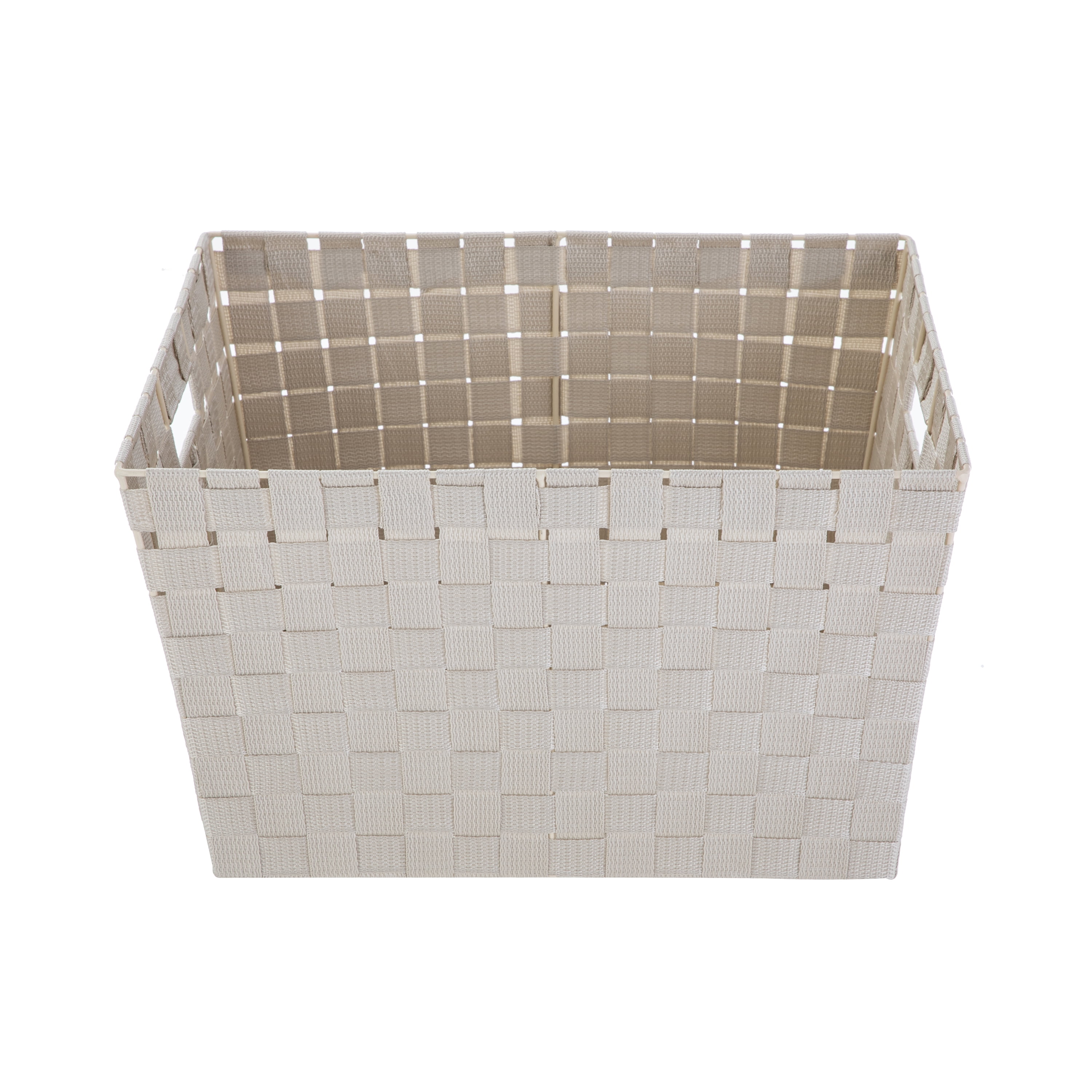 Mainstays Medium Beige Woven Fabric Decorative Storage Basket, 13 in x 8 in x 10 in