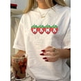 thumbnail image 1 of Camiseta De Verano Para Mujer, Cuello Redondo, Para Mochilero, Vacaciones En La Calle1pc Vintage Style Women'S T-Shirt, Geometric Strawberry Mama Print, Polyester Knit Fabric, Crew Neck, Short Sleev, 1 of 6