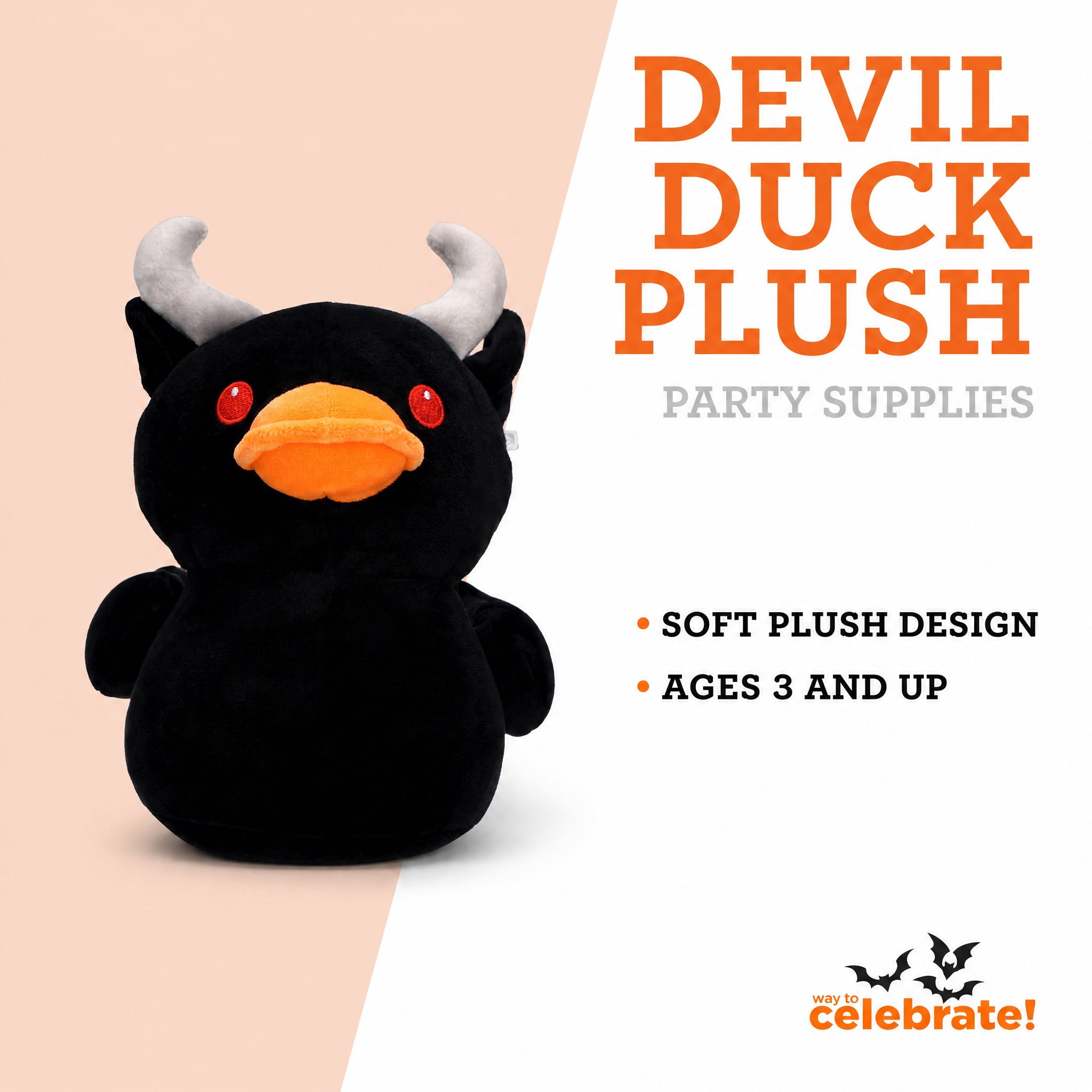 Devil Duck Plush, Black, 8.6", Halloween by Way To Celebrate