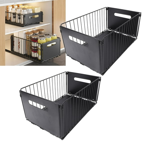 2PCS Pull Out Cabinet Organizer, Heavy Duty Metal Multifunctional Slide Out Drawer Storage Shelves Cabinet Shelves Storage Organization for Pantry, Kitchen, Bathroom, Bedroom