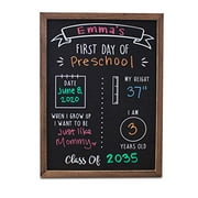 Olive & Emma First Day of School Reusable Chalkboard Sign | 12" x 16" Wood Framed Chalkboard | Thick, Durable Chalkboard with Real Wood Frame | Back to School Photo Prop Board