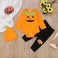 thumbnail image 2 of Gelikeya Halloween Baby Clothes for Boys Long Sleeve Rompers Pants Hats 3 Piece Pumpkin Outfits Pajama Sets (#04 Orange, 12-18 Months), 2 of 8