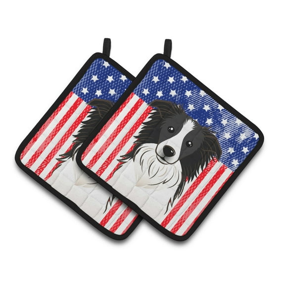 Carolines Treasures BB2171PTHD Flag and Border Collie Pair of Pot Holders , 7.5HX7.5W, multicolor