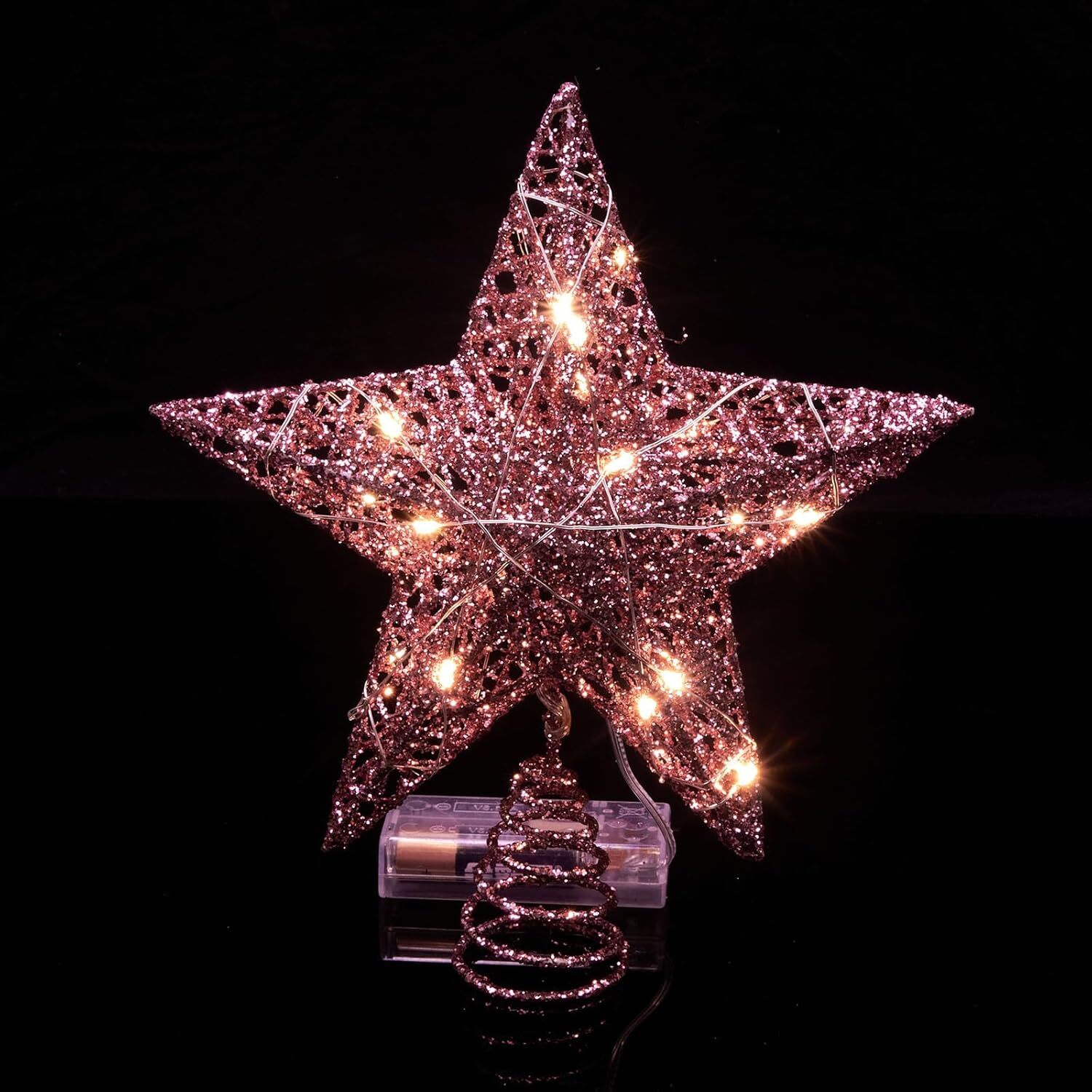 Gogcaro Pink Glitter Christmas Tree Topper with 20 LED Lights photo 4