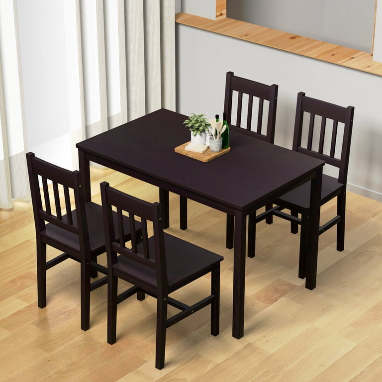 Gymax 5 Piece Dining Table Set 4 Chairs Solid Wood Home 5 Piece Sets