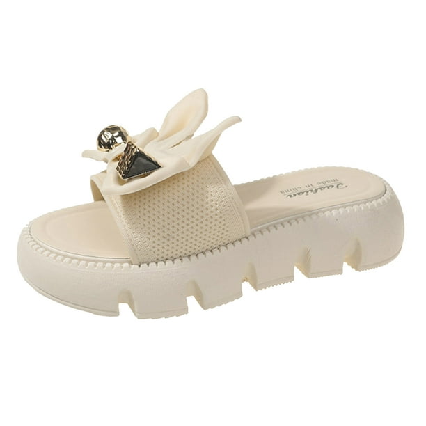 Cathalem Womens Sandals Dressy Slip on Open Toe Memory Foam Sandals Slide  Sandals,Beige 38 