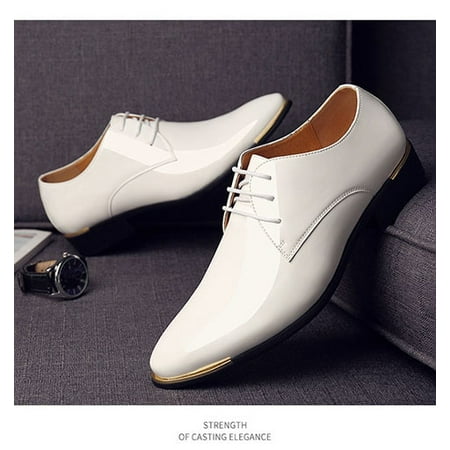 

2022 Newly Men s Quality Patent Leather Shoes White Wedding Shoes Size 38-48 Black Leather Soft Man Dress Shoes