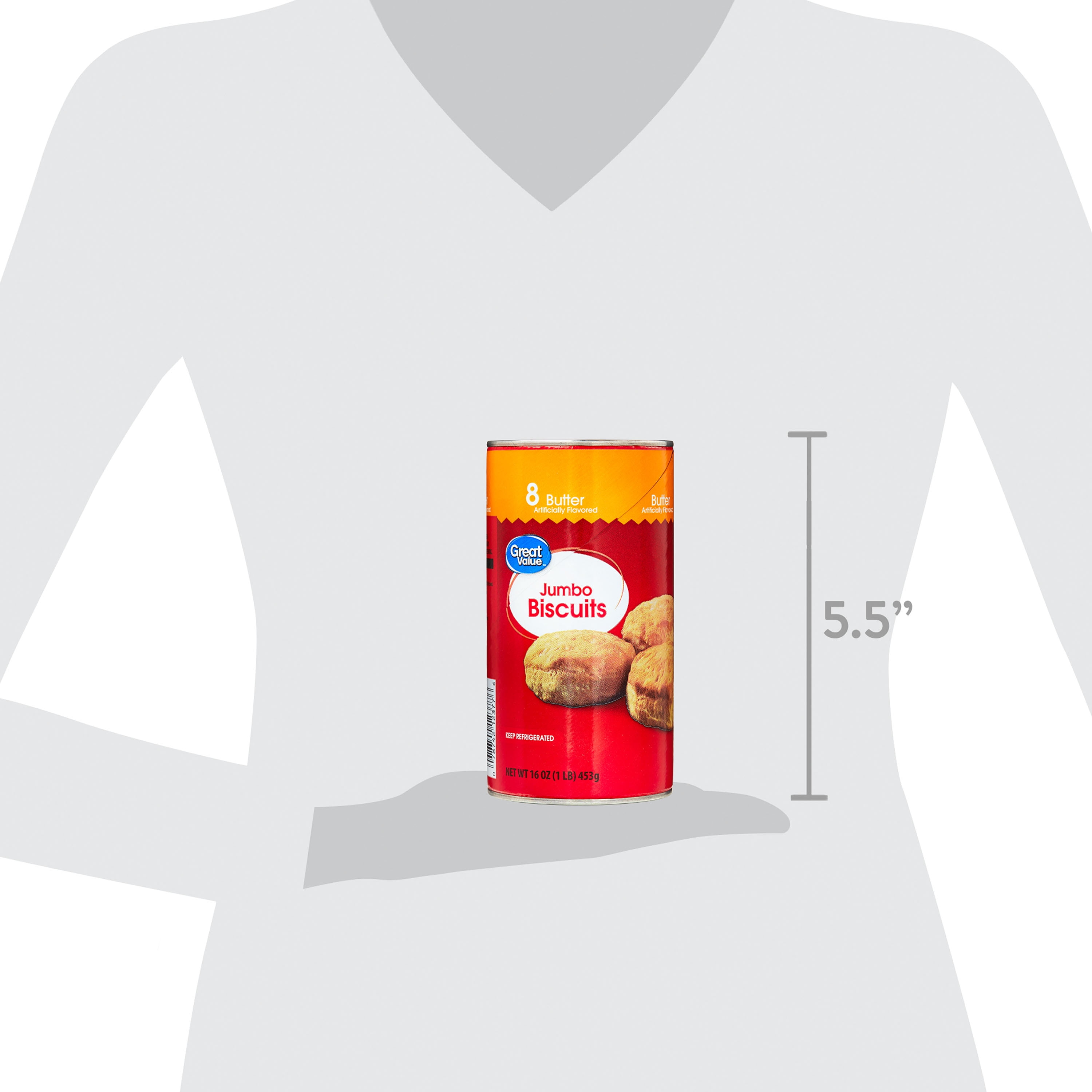 Great Value Butter Flavor Jumbo Biscuits, 16 oz, 8 Count