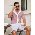 thumbnail image 4 of COOFANDY Mens Knit Polo Shirts Striped Textured Polo Shirt Lightweight Dress Polo Shirts Collared Golf T Shirt, 4 of 7