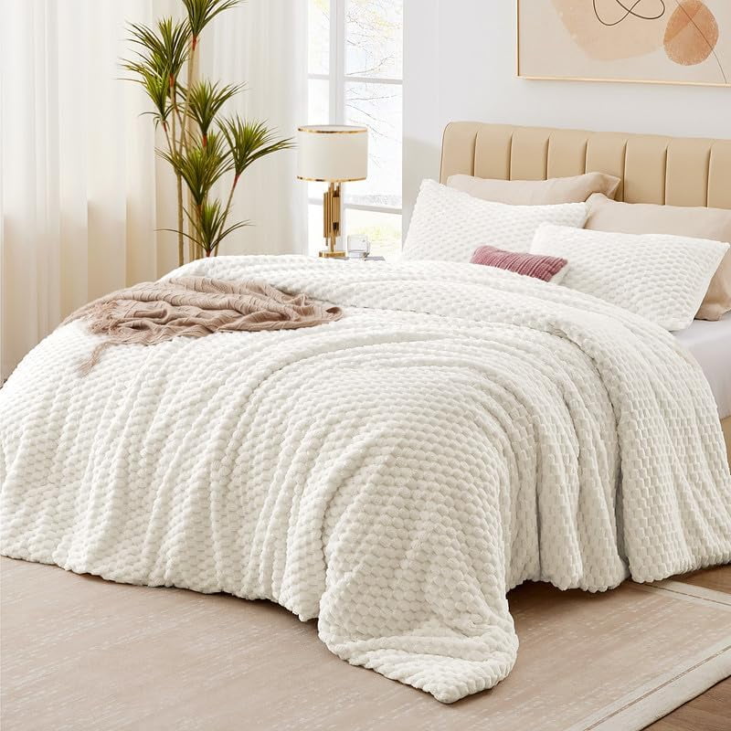 Luxury Brushed Plaid Pattern Bedding Comforter Sets Khaki Queen 3 Piece