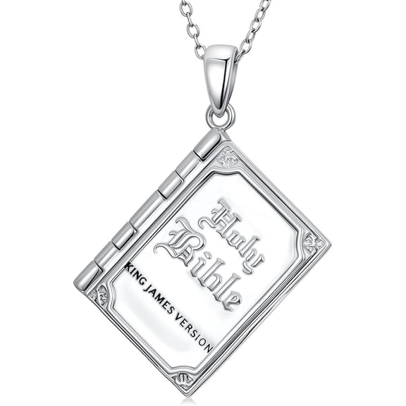 DVEATR 925 Sterling Silver Mini Bible Book Pendant Necklace, Openable Vintage Necklace, Christian Prayer Scripture Jewelry for Men and Women