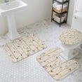 thumbnail image 3 of Green Leaf Bathroom Rugs Set Vintage Spring Green Leaf Branches Plant Birds Linen Texture Non Slip Absorbent Bath Mats 3 Piece Set with Bathroom Rug, U-Shaped Floor Mat, Toilet Seat Cover Small Size, 3 of 9