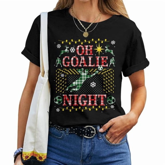 Soccer Goalie Graphic Ugly Christmas Sweater Party Theme Tee Unisex Adult Cotton Holiday Sports T-Shirt, Size 2XL, Color Black