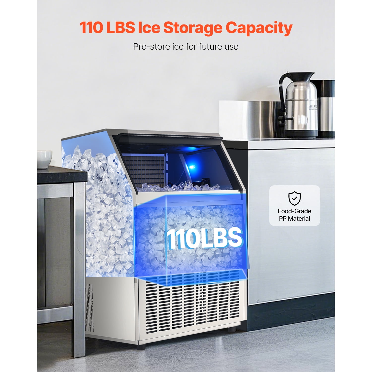 KFFKFF 440lbs Commercial Ice Maker Machine Stainless Steel Under Counter ice Machine with 130lbs Storage Bins with Auto Clean
