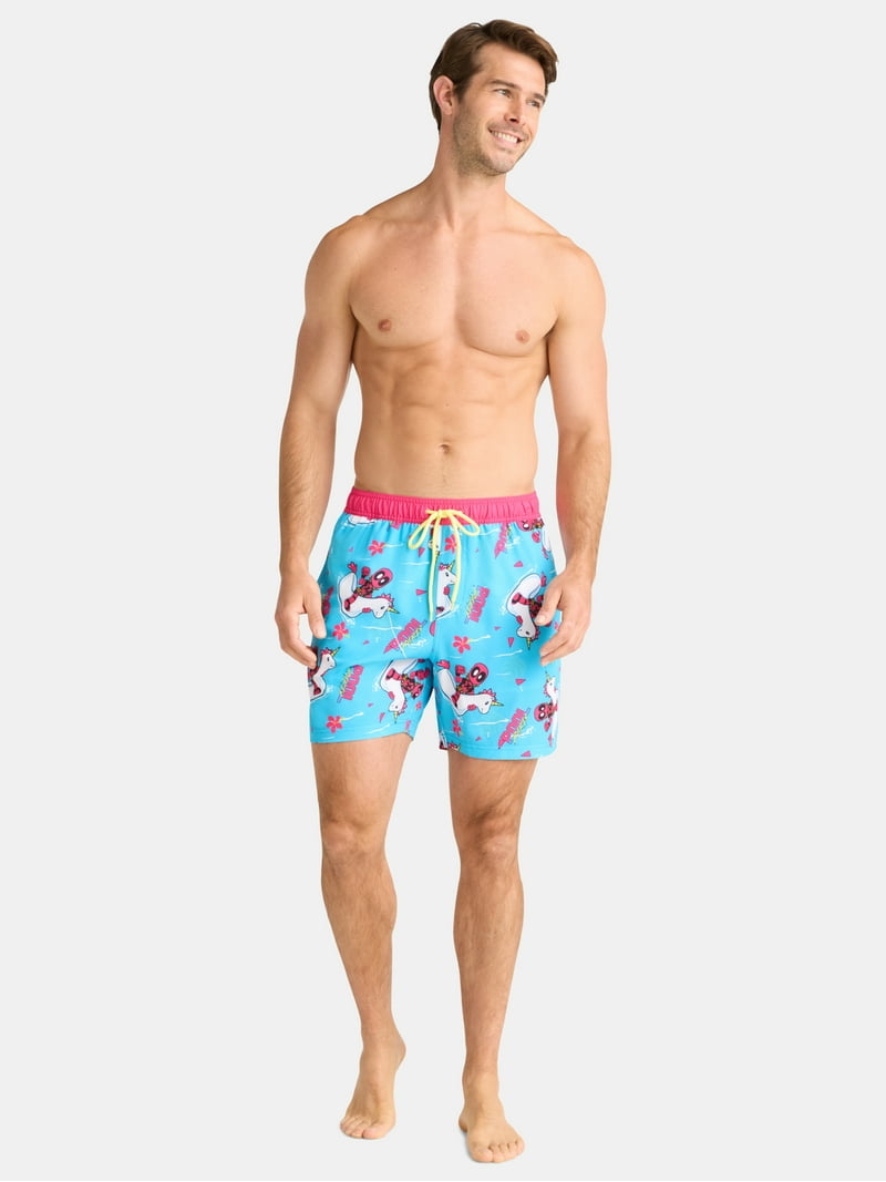 Deadpool Men's and Big Men's Party Graphic Swim Shorts, Sizes S