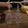 thumbnail image 3 of Eosunjian 1 Pair Dangle Earrings Bohemian Retro Ethnic Style Long Tassel All-match Decoration Faux Crystal Women Hollow Fan-shaped Drop Earrings Jewelry Gift for Dating Blue, 3 of 13