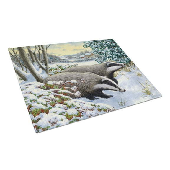 Caroline's Treasures Winter Badgers Glass Cutting Board Large