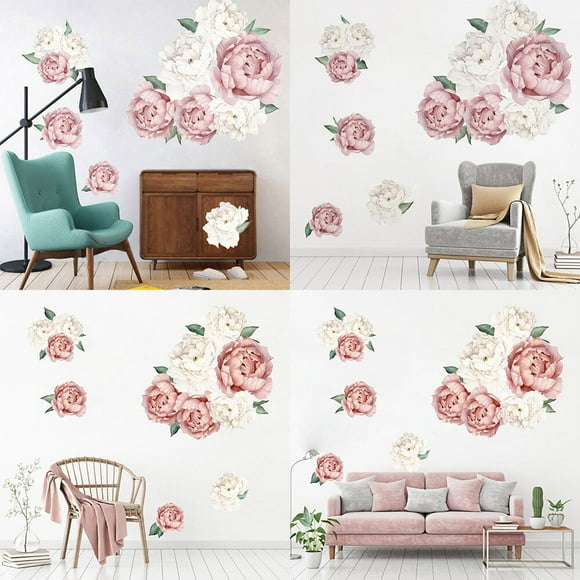 Yeacher Blossoming Peony Rose Flowers Print Wallpaper Stickers Modern Art Vinyl Decal Wall Mural Self-adhesive