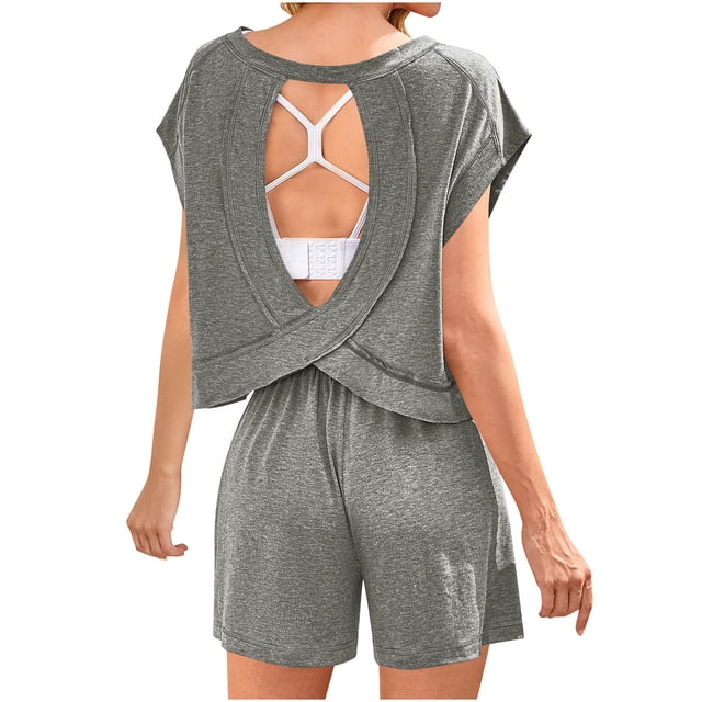 Mgmyaa Ensemble 2 Pcs pour Femmes, Tunique à Manches Courtes et Col Rond, Ensemble de Détente Athlétique