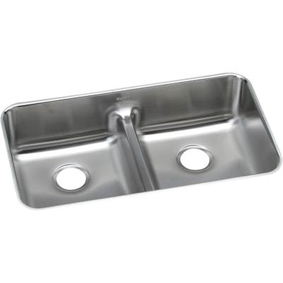 Elkay Lustertone Classic Stainless Steel 32-1/16" x 18-1/2" x 8", Equal Double Bowl Undermount Sink with Aqua Divide