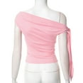 thumbnail image 3 of Women'S Off Shoulder Double Lined Crop Tops 2025 Going Out Sleeveless Asymmetrical Y2k Tops Pink M, 3 of 7