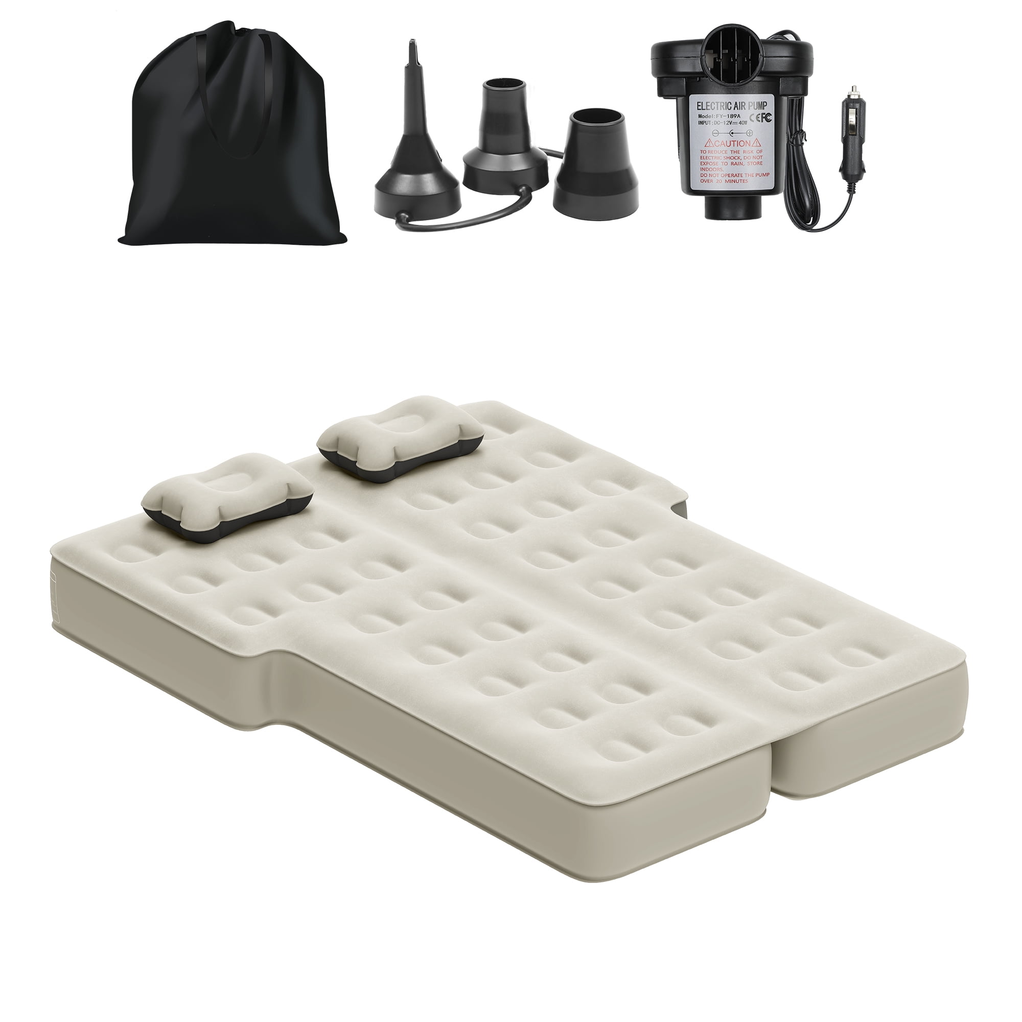Dextrus Inflatable Car Air Mattress with Pump, Portable SUV Air Bed with Pillows for Camping, Home, Travel, Gray