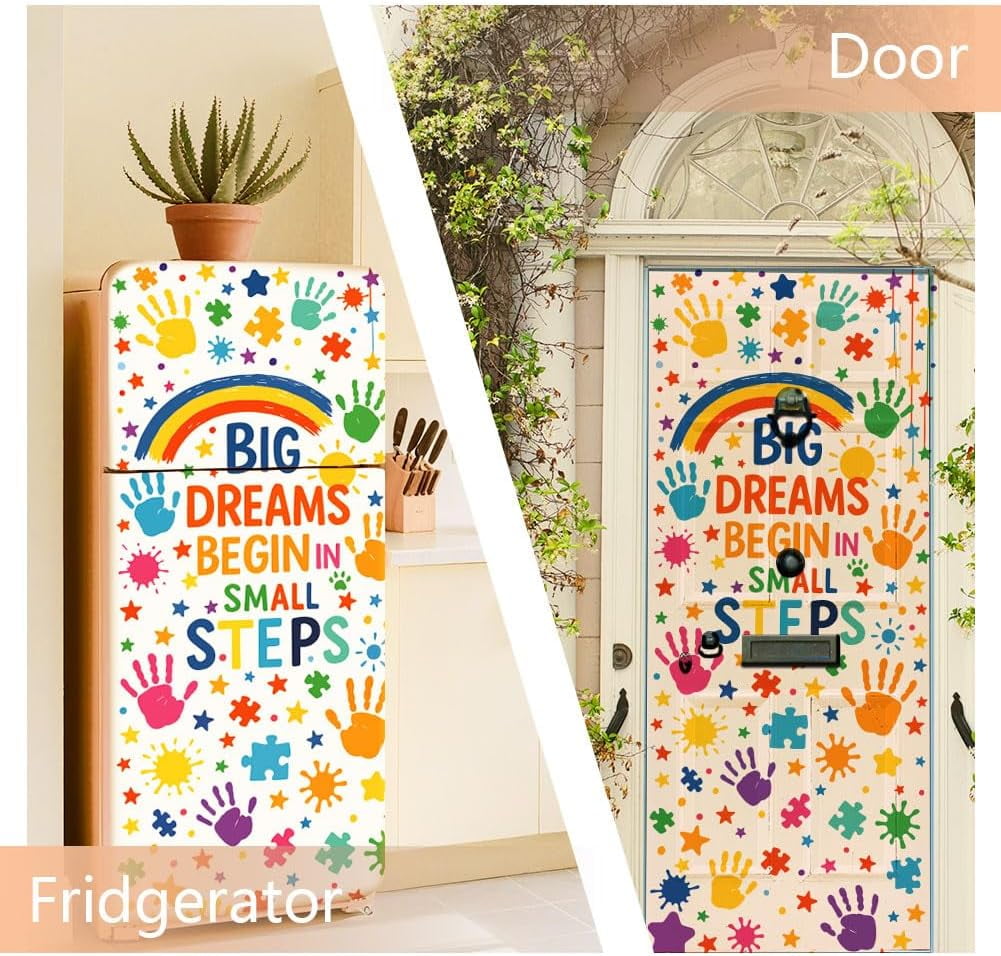 2 Sheet Watercolor Palm Print Removable Refrigerator Wraps Self-Adhesive Fridge Stickers Peel and Stick Vinyl Fridge Decals Sticker