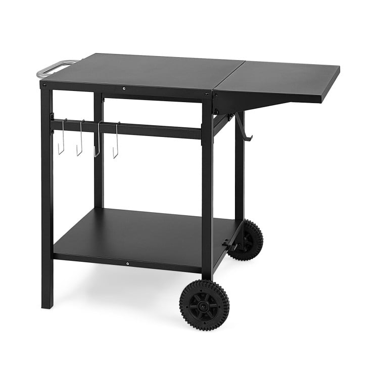 Resenkos Outdoor Patio Barbecue Cooker, Outdoor Grills,Movable Outdoor Grill Cart with Folding Tabletop and Hooks-Black