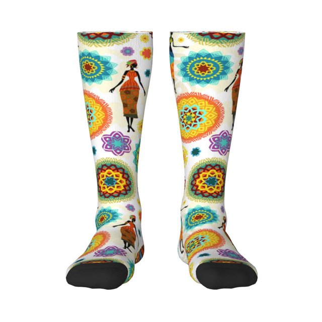 Fotbe Beautiful African Womens Calcetas Divertidas Estampadas para Hombre y Mujer, Calcetas de Algodón hasta la Rodilla para Caminar, Correr, Enfermería y Embarazo