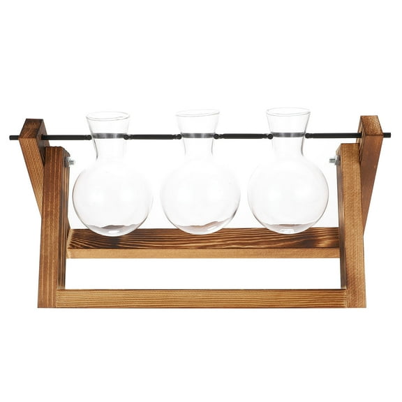 PTOOTP Water Plant Terrarium Propagation Station with Wooden Stand for Indoor Gardening and Plant Propagation