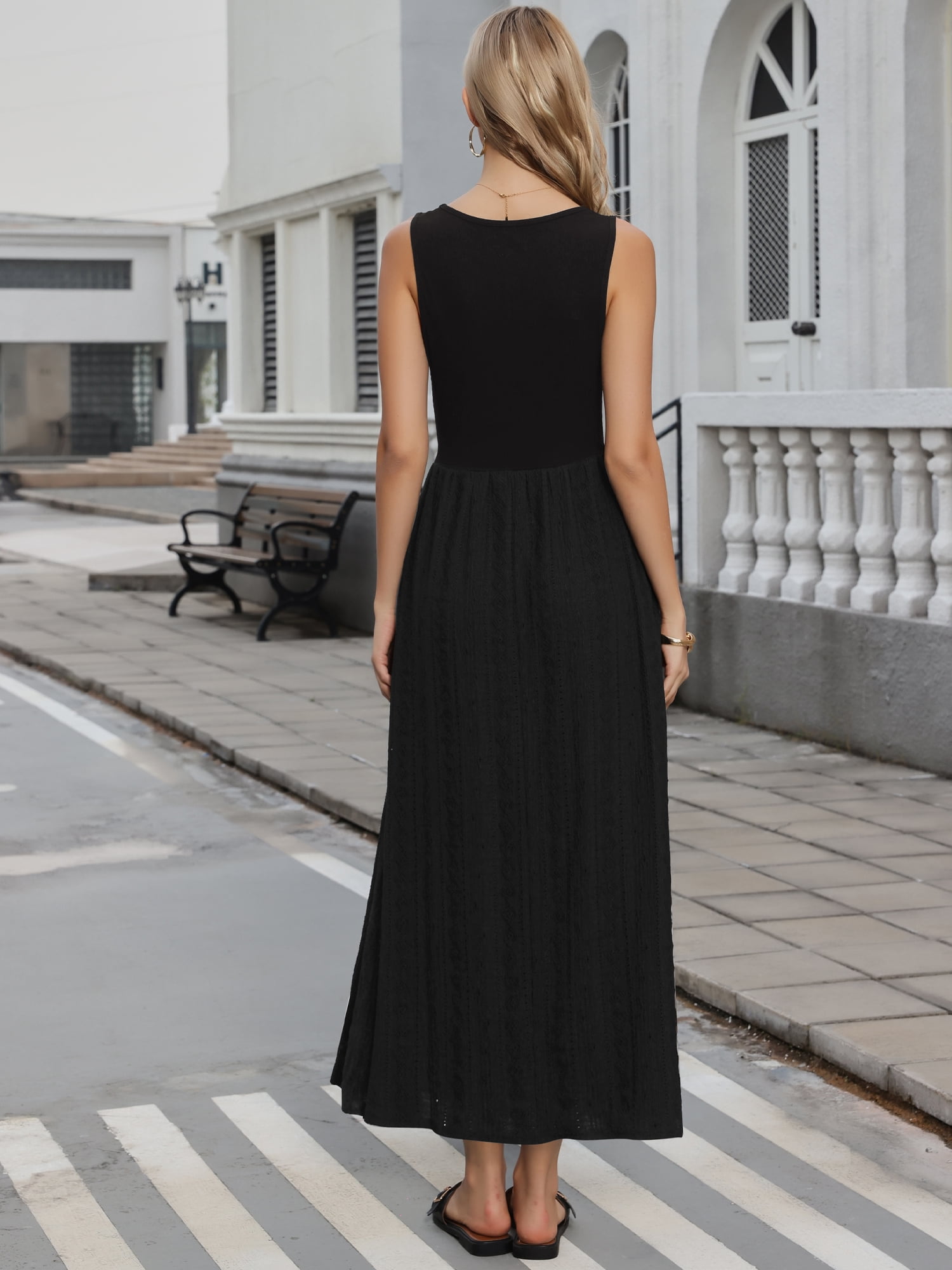 DARING DIVA Women's Square Neck Sleeveless Casual Beach Flare Maxi Dress S Black