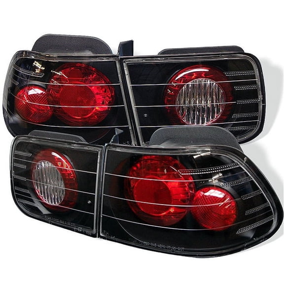 AKKON - For 1996-2000 Honda Civic 2Dr Coupe JDM Style Black Tail Lamps Brake Lights Pair W/Trunk Piece