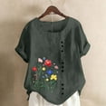 thumbnail image 2 of Sexlip Womens Short Sleeve T Shirt Side Button Cartoon Print Design Soft Fabric Relaxed Silhouette for Weekend Leisure Green L, 2 of 6