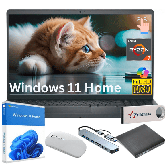 Dell Inspiron 15.6" Full HD Touchscreen Laptop, Ryzen 7 7730U, 16GB RAM, 512GB SSD, Windows 11 Home   Copilot AI Ready, Gift Set