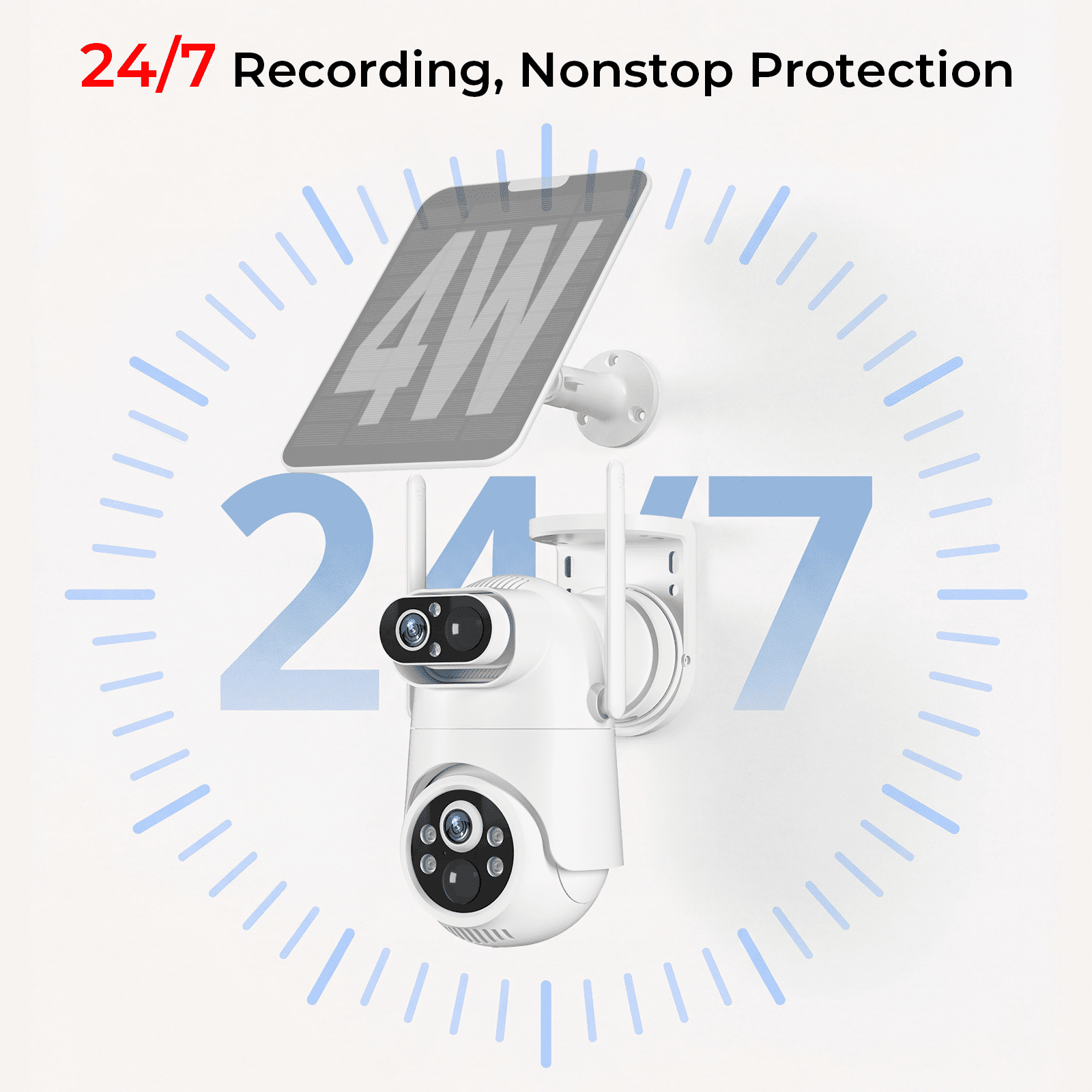 VividEye 4K Dual-Lens Solar Security Camera, 360° PTZ Surveillance security Cameras Wireless Wifi Outdoor, IP65 Waterproof PIR Detection, Full Color Night Vision, 2-Way Audio, Rechargeable Battery