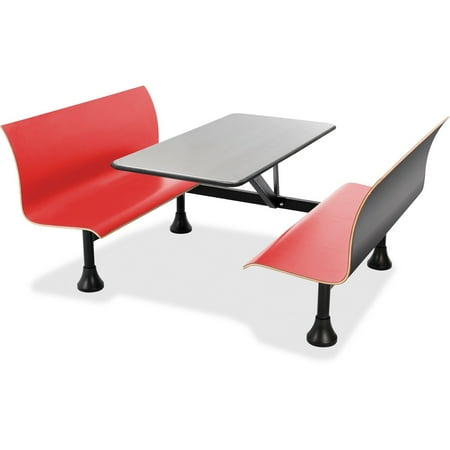 OFM Model 1006W Retro Bench Table with End Support, 24" Stainless Steel Top, Red Seats