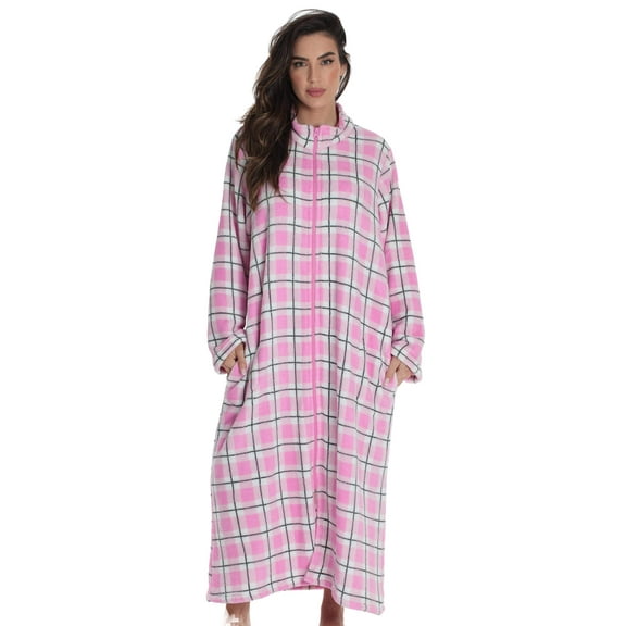 Just Love Plush Zipper Lounger Robe 6811-10445-MNT-1X (Pink Plaid, 1X)
