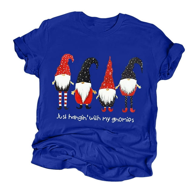 Mode Femmes Imprimé de Noël Manches Courtes Col Rond T-Shirt Ample Blouse Tops