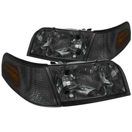 02 Corner Signal Light - Spec-D Tuning 1998-2011 Ford Crown Victoria Smoke Lens Headlights W/ Corner Signal Lamps 98 99 00 01 02 03 04 05 06 07 08 09 10 11 (Left + Right)