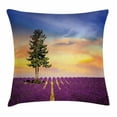thumbnail image 1 of Lavender Throw Pillow Cushion Cover, Purple Fields with Sunset Sky and Large Green Tree French Village Country Decor, Decorative Square Accent Pillow Case, 20 X 20 Inches, Multicolor, by Ambesonne, 1 of 2