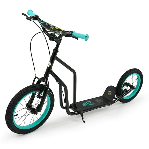Costway Youth Scooter with Adjustable Handlebar 16-Inch & 14-Inch Inflatable Wheels, Black