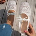 thumbnail image 2 of Wensltd Women's Floral Lace Bow Mary Jane Flats Elastic Strap Flat Shoes Daily Walking Soft Ballet Flats White, 2 of 8
