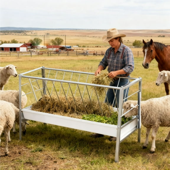 77 Gallon Goat Hay Feeder, Livestock Feeder with Galvanized Steel Frame, Outdoor Goat Feeder for Ranch Pasture, Horses, Sheep